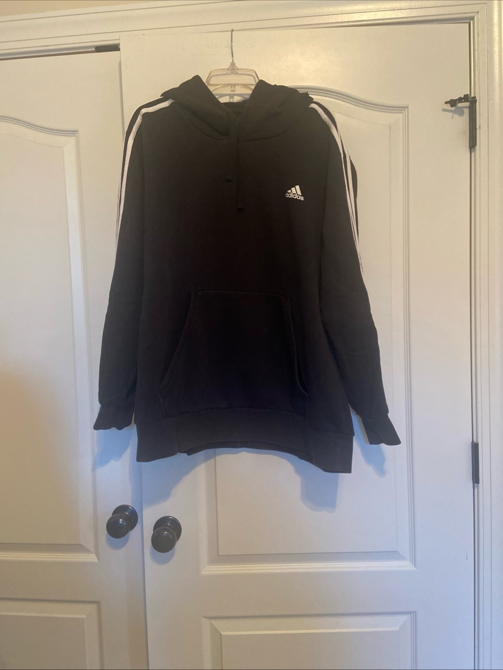 adidas Black Pullover Hoodie with White Shoulder Stripes